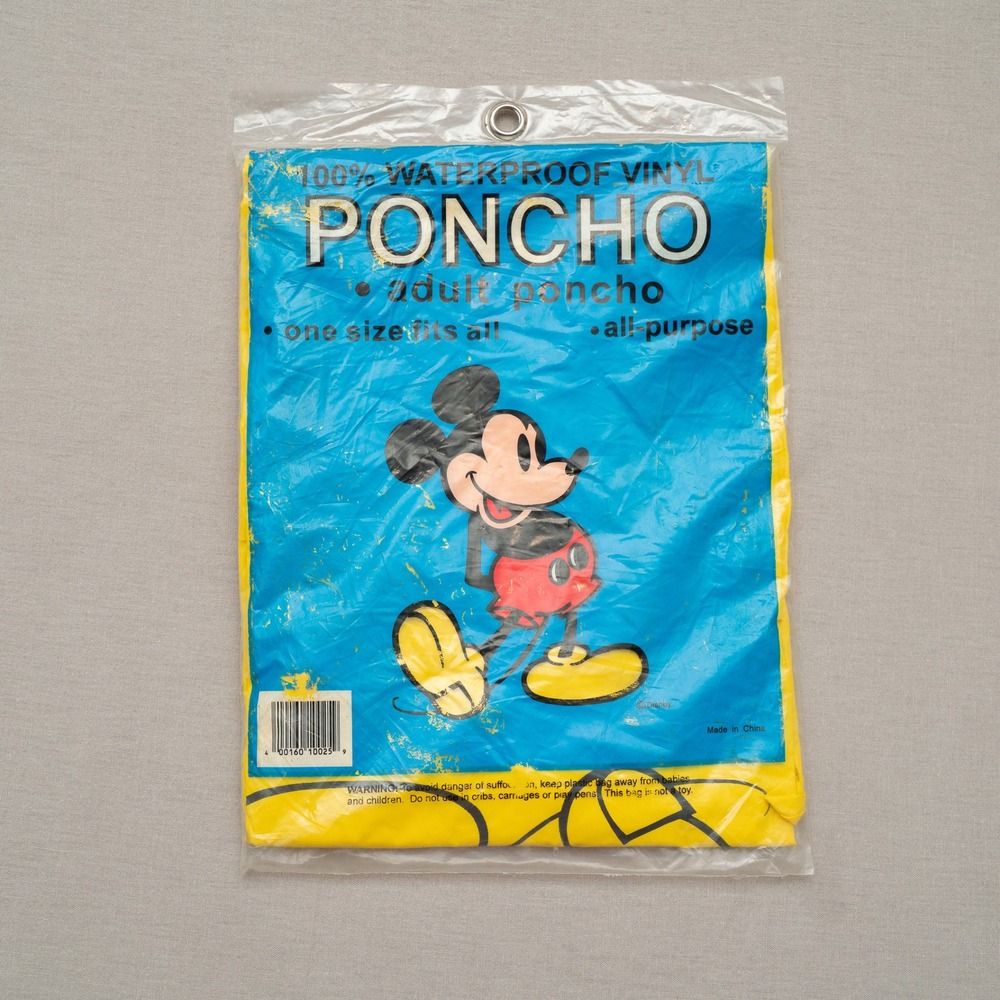 Vintage Walt Disney Mickey Mouse 100% Waterproof Poncho Adult One Size NOS